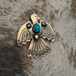 Sterling Turquoise Thunderbird Pendant